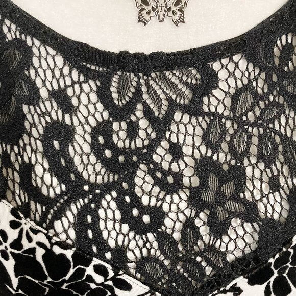 SLOANE & SADIE Black white flocked floral print sleeveless peplum top LARGE XL - Picture 6 of 15